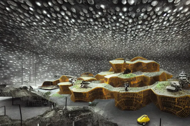 Image similar to favela bunker spaceship disco hive, brutalist fungus environment, industrial factory, whimsical, award winning art, epic dreamlike fantasy landscape, ultra realistic,