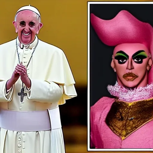 Image similar to Pope Francis winning Rupaul drag race