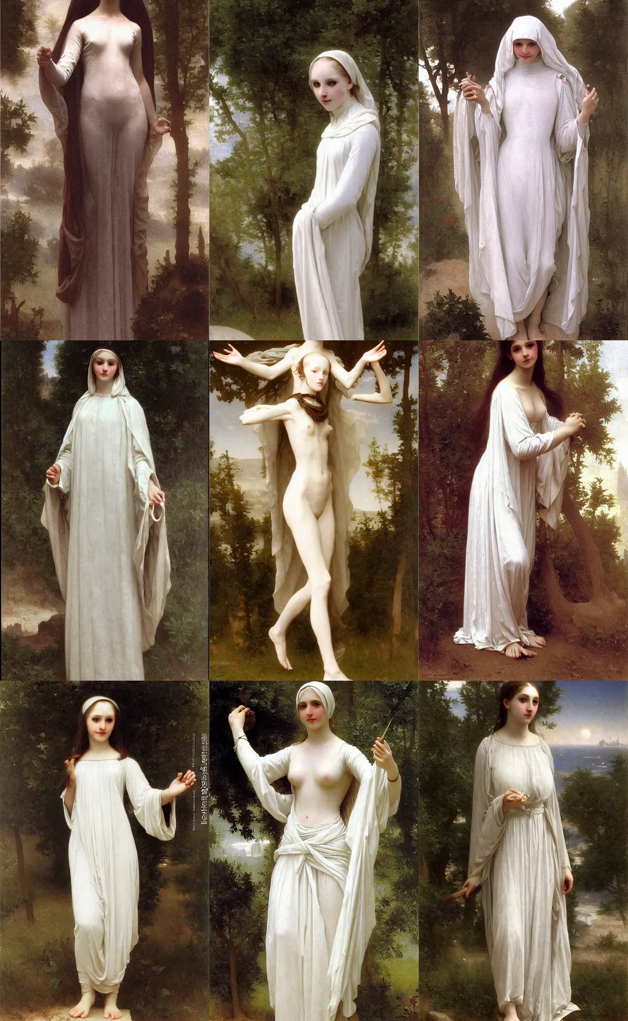 Prompt: white alien girl slender athletic wearing white medieval cloth, bouguereau