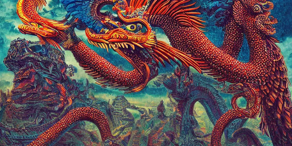 Image similar to Quetzalcoatl  the feathered serpent or plumed serpent is the Feathered-Serpent deity of ancient Mesoamerica by Liam Wong and Boris Vallejo