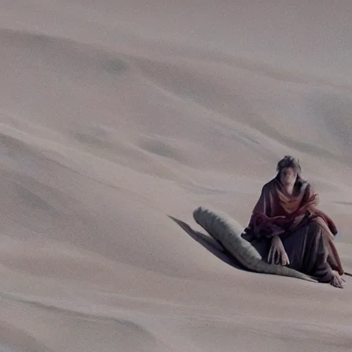 Prompt: chani from dune sitting on her bed looking down at the deserts of arrakis, 8k, photorealistic, dark