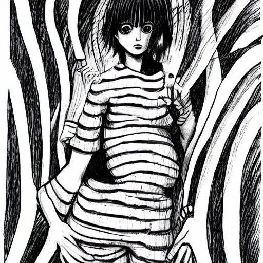 Prompt: i cant be honest with my feelings, drawn by junji ito