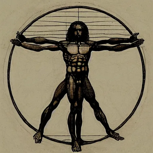 Prompt: Vitruvian Man Drawing by Leonardo da Vinci