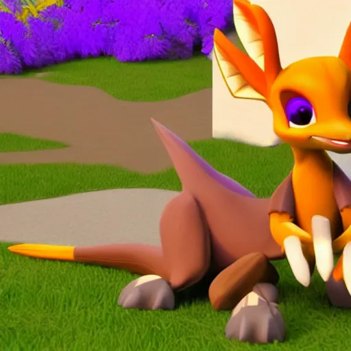 Image similar to sheila the kangaroo from the playstation game spyro the dragon, meets kao the kangaroo from the dreamcast game kao the kangaroo, 3 d render