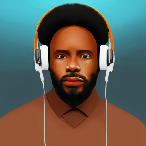 Image similar to portrait of a black man with afro wearing headphones, looking cool, digital painting, artstation