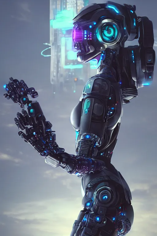 Image similar to detailed photorealistic matte painting of a woman wearing cybernetic power-armor by beeple and masamune shirow, trending on artstation, cgsociety, action, vivid colors,dynamic,4k HD