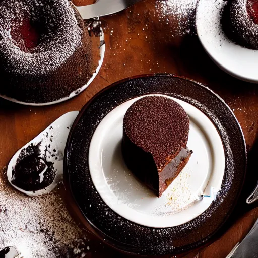 Image similar to extremely delicious looking photo of lava cake desert, expensive restaurant, top quality product, most perfect chocolate on the world, small manufacture, unique style, 8 k, product photography, professional studio photography