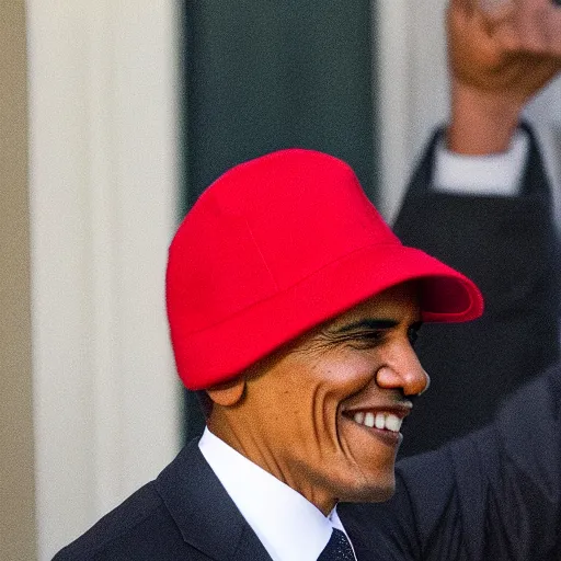 Prompt: barack obama wearing a red hat