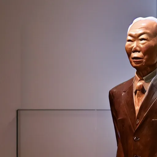 Prompt: photo of a statue of lee kuan yew in a museum