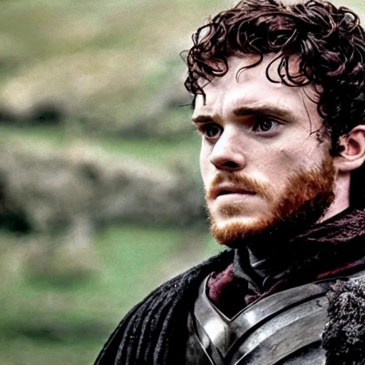 Prompt: Film still of Robb Stark Game of Thrones (1976)