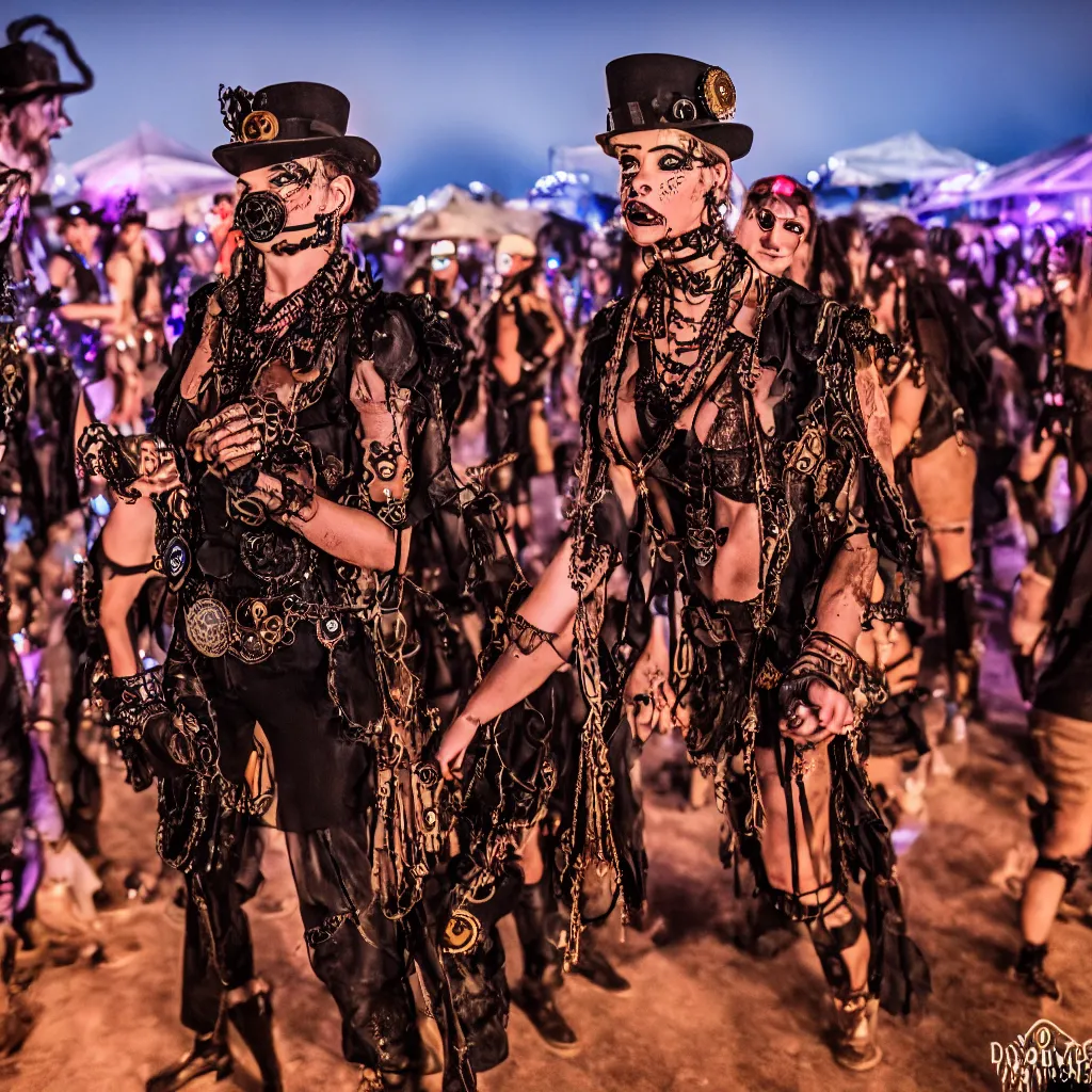 Image similar to steampunk rave in the desert, XF IQ4, 150MP, 50mm, F1.4, ISO 200, 1/160s, dawn