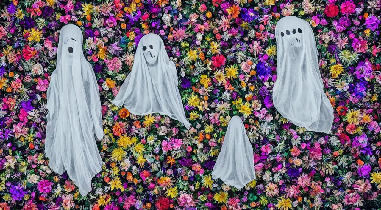 Prompt: a psychedelic ghost made of flowers and silver