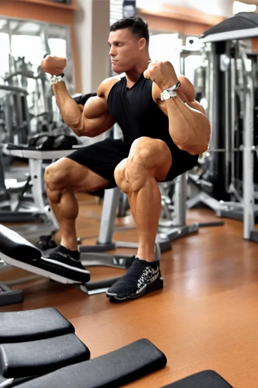 Image similar to Strong, muscular frog at the gym, lifting weights and showing off his biceps.