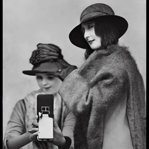 Image similar to women the 1 9 2 0's holding iphone