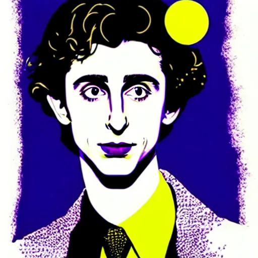 Image similar to vector art solarized screenprint of timothee chalamet as dream of the endless ( sandman ) by brian bolland and andy warhol