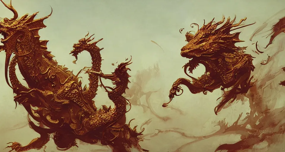 Prompt: golden dragon, intricate, elegant, highly detailed, john park, frazetta, sparth, ruan jia, jeffrey catherine jones, justin sweet