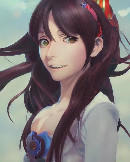 Image similar to anime portrait of Alanis Morissette as an anime woman by Stanley Artgerm Lau, WLOP, Rossdraws, James Jean, Andrei Riabovitchev, Marc Simonetti, and Sakimichan, trending on artstation