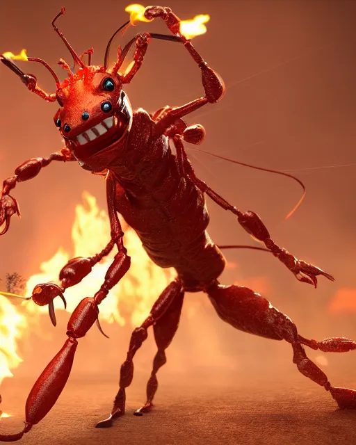 Prompt: an anthropomorphic fire ant fighting with a gun and a sword. Sharp focus, fantasy style, volumetric lighting, 8K hidg definition, highly detailed, trending on artstation