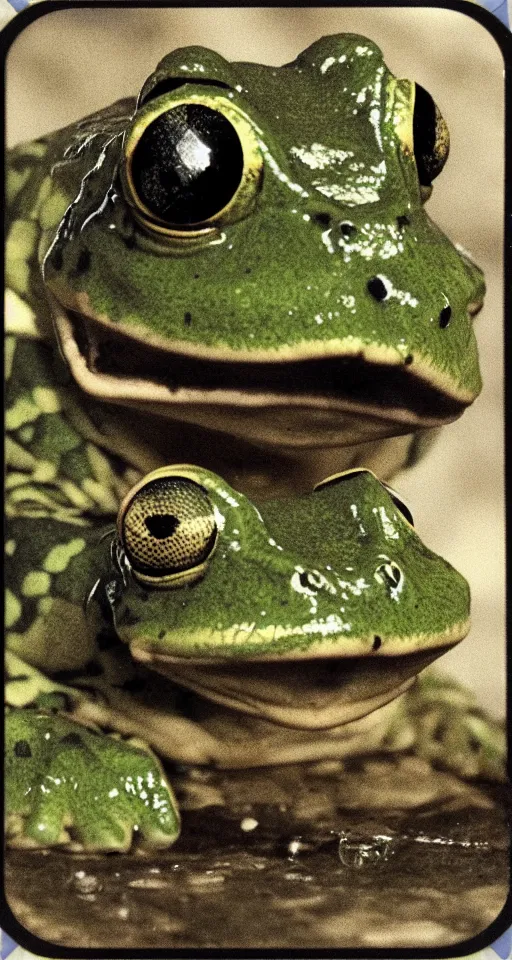 Image similar to gigachad frog smoking crack, 4 k, detailed, landscape, realistic, polariod