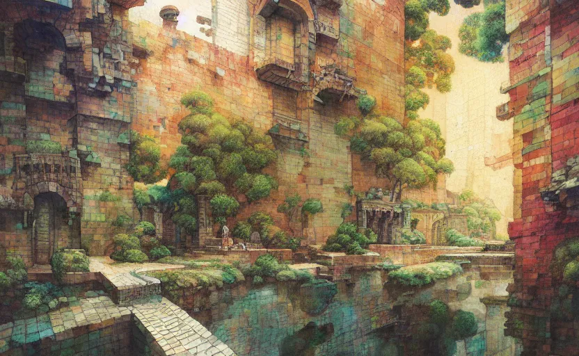 Image similar to tiled room squared waterway, aqueducts, fantasy. intricate, amazing composition, colorful watercolor, by ruan jia, by maxfield parrish, by marc simonetti, by hikari shimoda, by robert hubert, by zhang kechun, illustration, gloomy