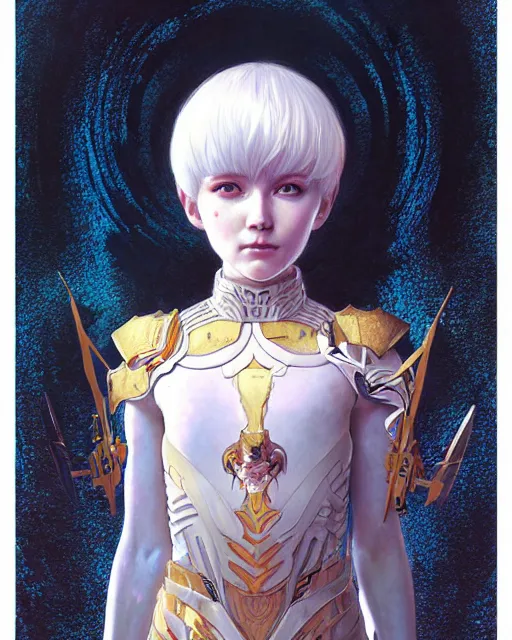 Image similar to portrait of beautiful cute young maiden girl with short white hairs in warhammer armor, art by ( ( ( kuvshinov ilya ) ) ) and wayne barlowe and gustav klimt and artgerm and wlop