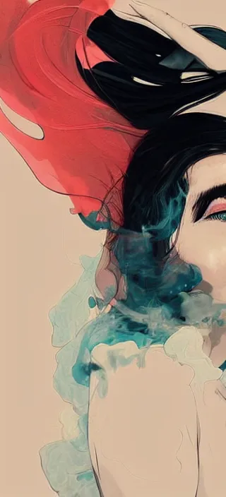 Image similar to lots of swirling, thick smoke drifting from a young woman's open mouth, by conrad roset, dramatic digital art, trending on artstation