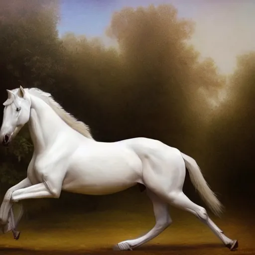 Image similar to an all white horse, with no facial features, like a white mask pulled over their face, full body laying in a blood red pool of water between a golden mirror frame, outside is space at the bohemian grove and inside the mirror frame is a beautiful landscape., physically accurate, dynamic lighting, intricate, elegant, highly detailed, very very Roberto Ferri, sharp focus, very very unsettling, very terrifying, illustration, art