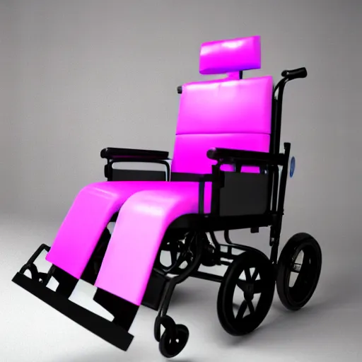 Prompt: a 3d render of a vaporwave wheelchair, ultra detailed, realism, 8k, octane render, unreal engine