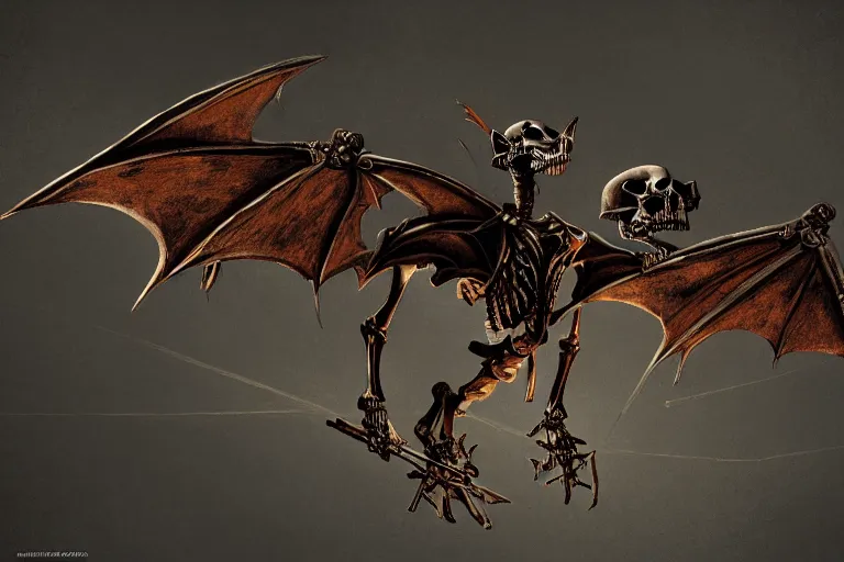 Prompt: kobold winged skeleton dragonshield overseer, symmetrical face, art by richard bassford and melvyn grant and den beauvais, trending on artstation, dark atmospheric lighting aerial view realism, tilt - shift, closeup, industrialpunk papier - colle