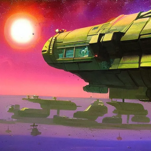 Image similar to a painting in the style of chris foss and in the style of stephan martiniere.