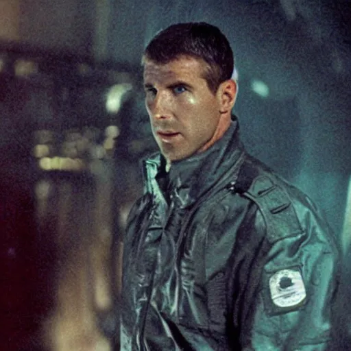 Prompt: film still blade runner Officer Deckard wearing Nike ACG techwear