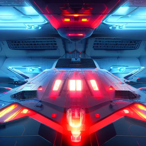Prompt: Futuristic spaceship, battleship, neon glow, Scifi, Artstation, 8k, illustration