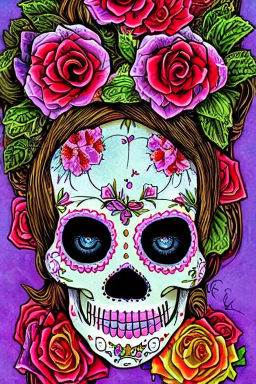 Image similar to Illustration of a sugar skull day of the dead girl, art by phil koch