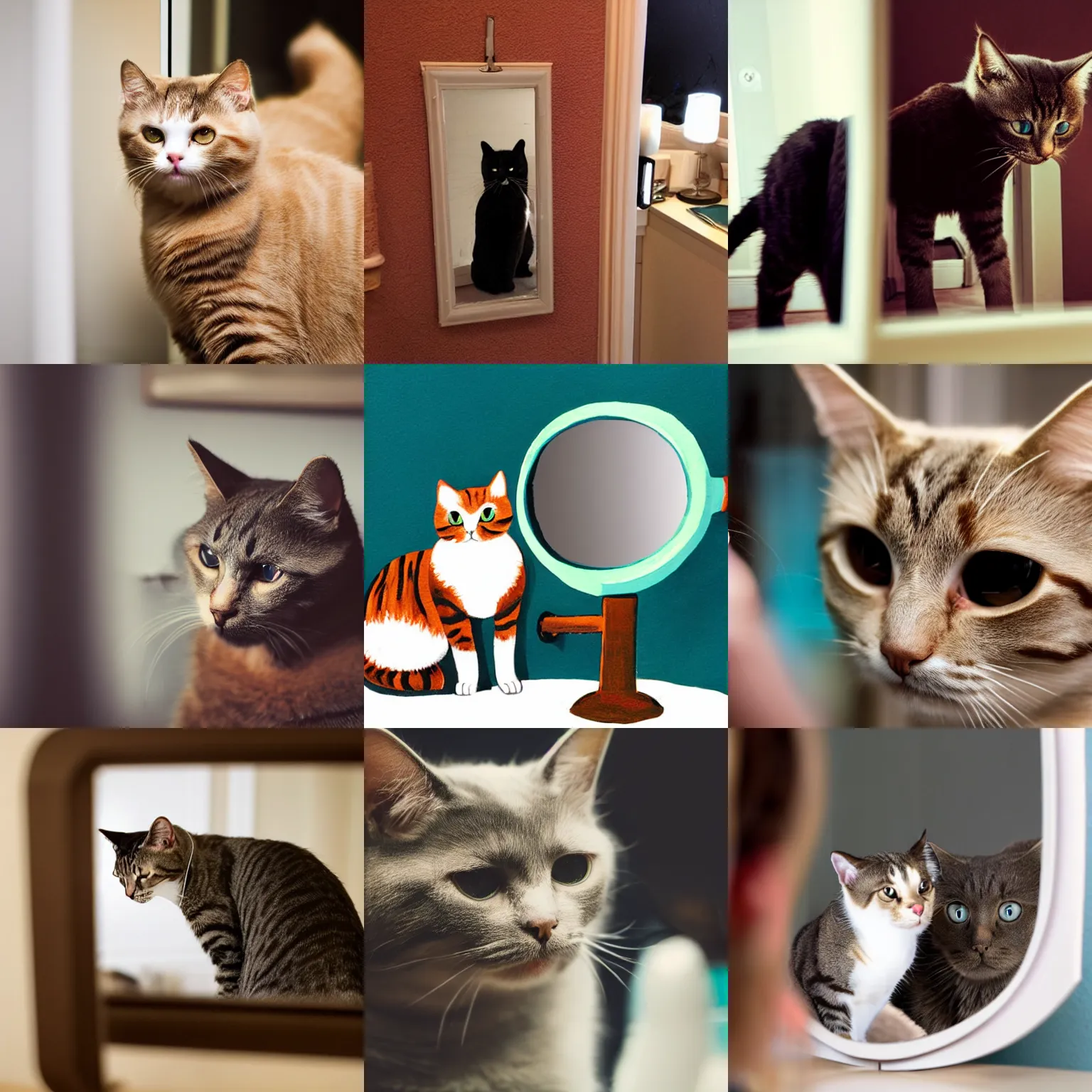 Prompt: cat looking in the mirror