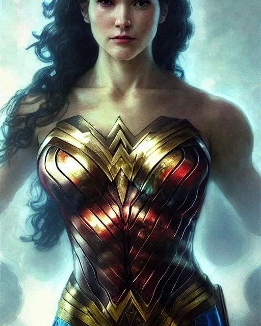 Image similar to Full shot of a wonder woman squid monster astronaut defined facial features, intricate abstract. cyberpunk, symmetrical facial features. By Ruan Jia and Artgerm and Range Murata and WLOP and Ross Tran and William-Adolphe Bouguereau and Beeple. Key Art. Fantasy Illustration. award winning, Artstation, intricate details, realistic, Hyperdetailed, 8k resolution.