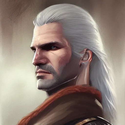Prompt: painting of geralt of rivia portrait charlie bowater style