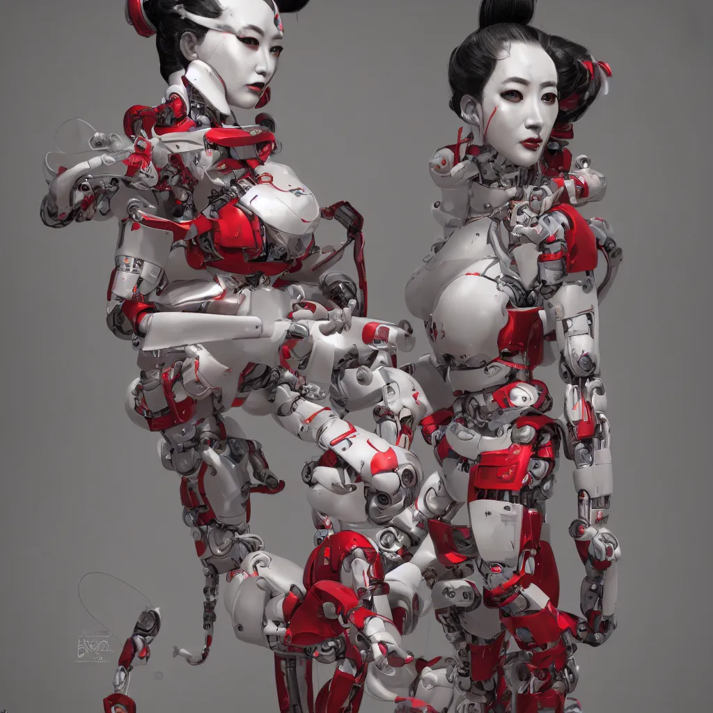 Prompt: A fantastic realism comic book style photo of a Japanese robotic geisha, Concept Art, porcelain, unreal 5, hyperrealistic, octane render, cosplay, dynamic lighting