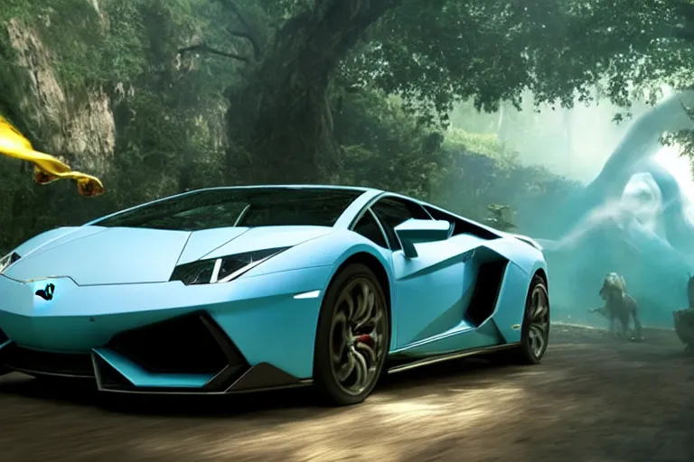 Image similar to A cinematic film still of a Lamborghini in the movie Avatar.
