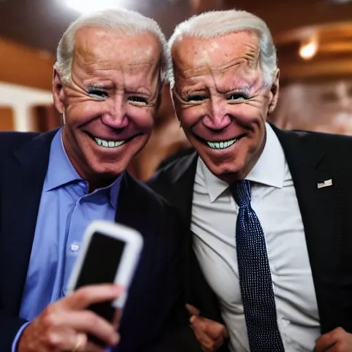 Image similar to alex jones with three eyes taking a selfie with joe biden