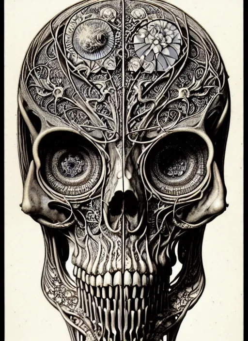 Image similar to art forms of nature by ernst haeckel, memento mori by arthur rackham, ornate antique porcelain beautiful skull mask, ultrasharp, photorealistic, hyperdetailed, octane render, polished, art nouveau, neo - gothic, gothic, intricate ornamental organic filigree, art nouveau botanicals, art forms of nature by ernst haeckel, horizontal symmetry, symbolist, visionary