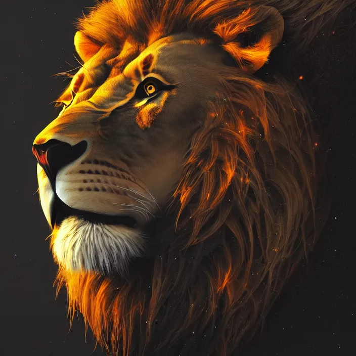 Prompt: lion. intricate abstract. intricate artwork. by Tooth Wu, wlop, beeple, dan mumford. octane render, trending on artstation, greg rutkowski, very coherent symmetrical artwork. cinematic, hyper realism, high detail, octane render, 8k, matte accents, deep blacks