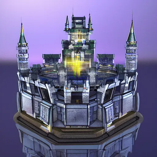 Prompt: hexagonal scifi castle, photorealistic
