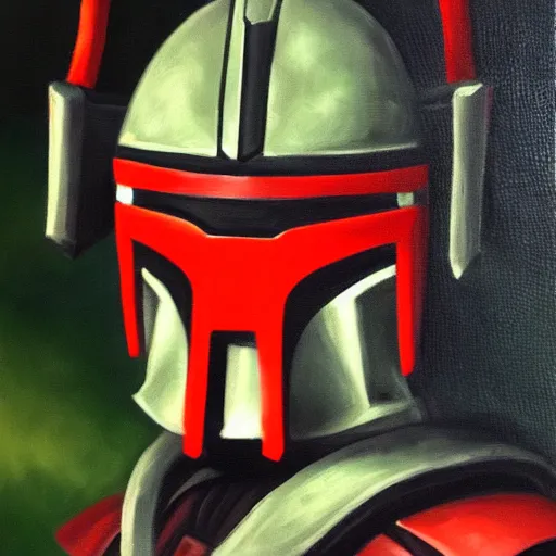 Image similar to samurai Mandalorian, oil on canvas, high quality