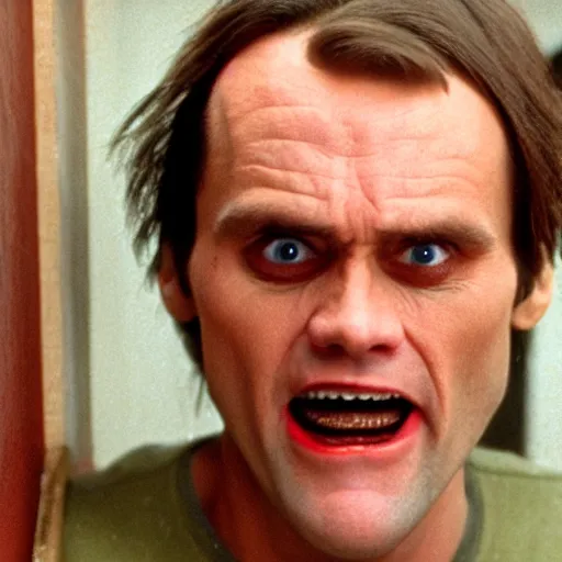 Image similar to jim carrey as jack torrence, the shining, 8 k, dark, horror