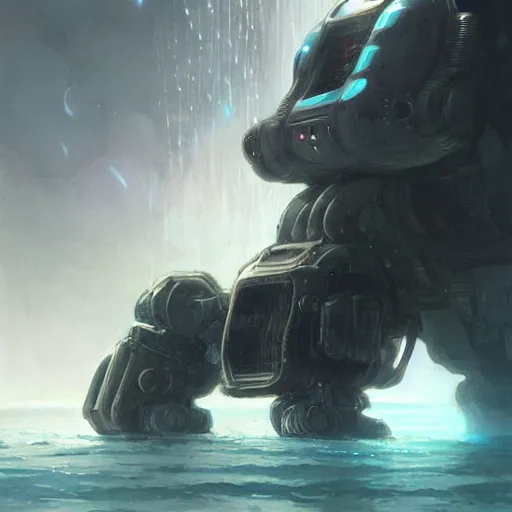 Prompt: An alien mech draining water from the ocean, by greg rutkowski