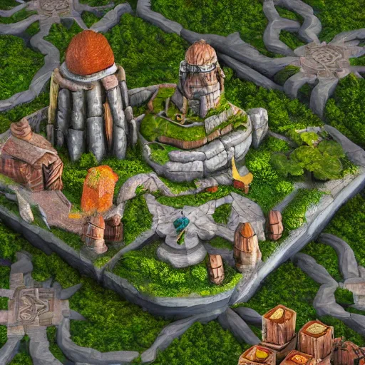 Prompt: isometric DND fantasy forest, war fort, 3d render, fantasy city, surrounded by white