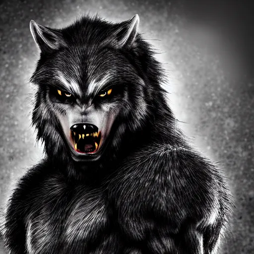 Prompt: werewolf side portrait, aggressive, fashion photo, studio photo, photorealistic, ultra detailed, bokeh.