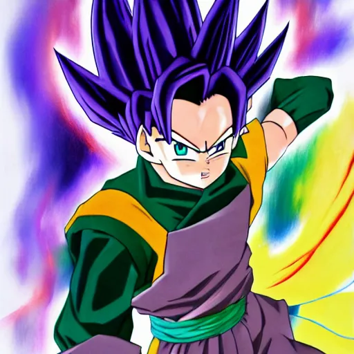 Goku Kamehameha. anime style art. very colorful