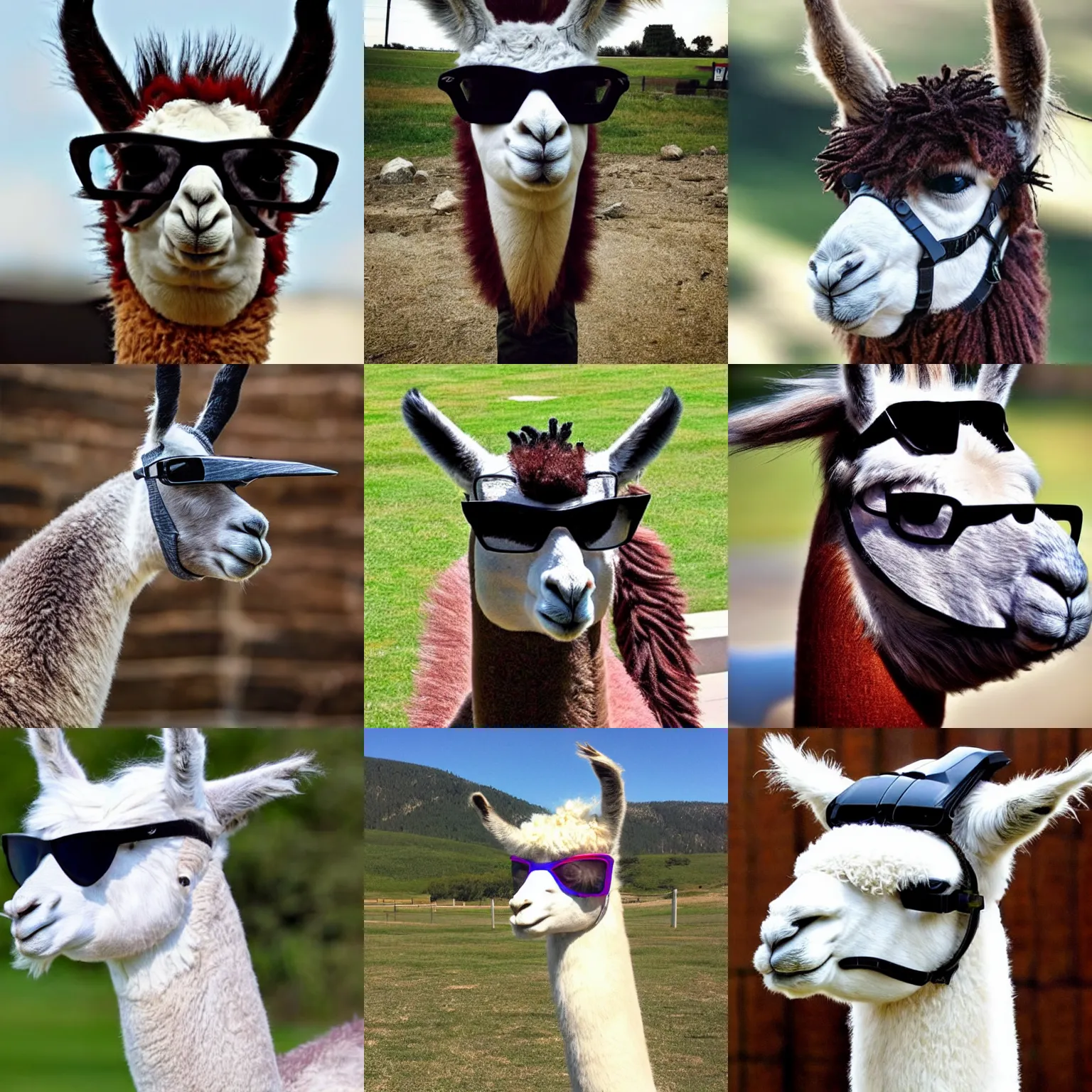 Prompt: llama wearing oakleys with a mohawk