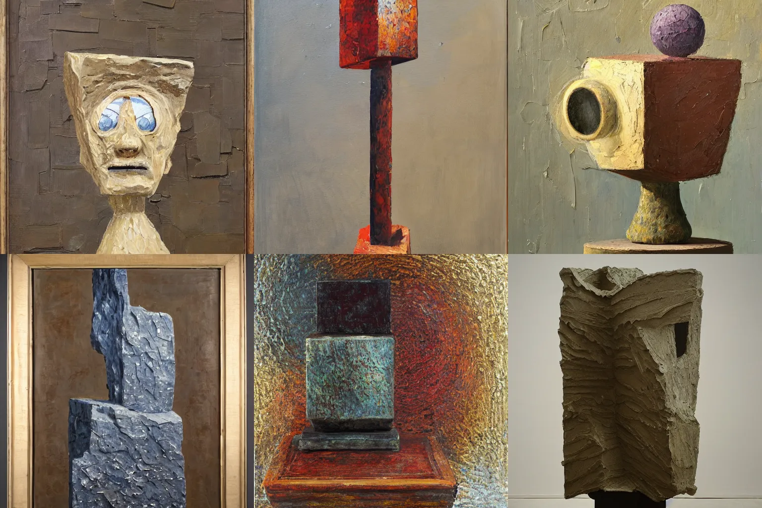 Prompt: a detailed, impasto painting by shaun tan and louise bourgeois of an abstract forgotten sculpture on a pedestal by ivan seal and the caretaker